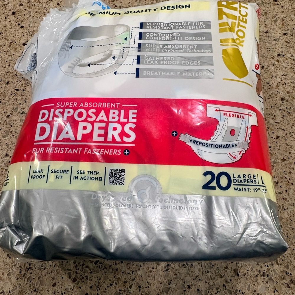 New but opened dog Disposable Diapers - Large, Super Absorbent -